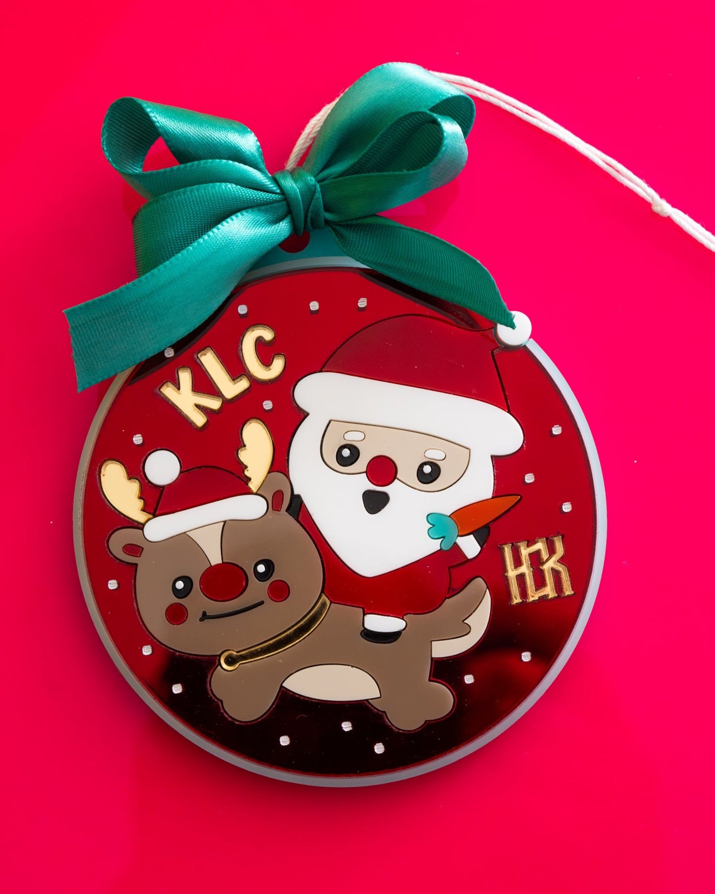 Custom Santa + Reindeer Ornament