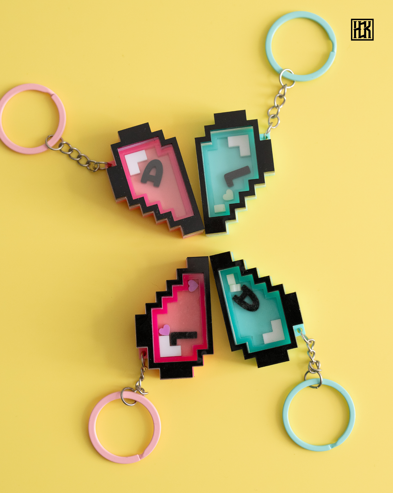 Personalised Double Half Pixel Hearts