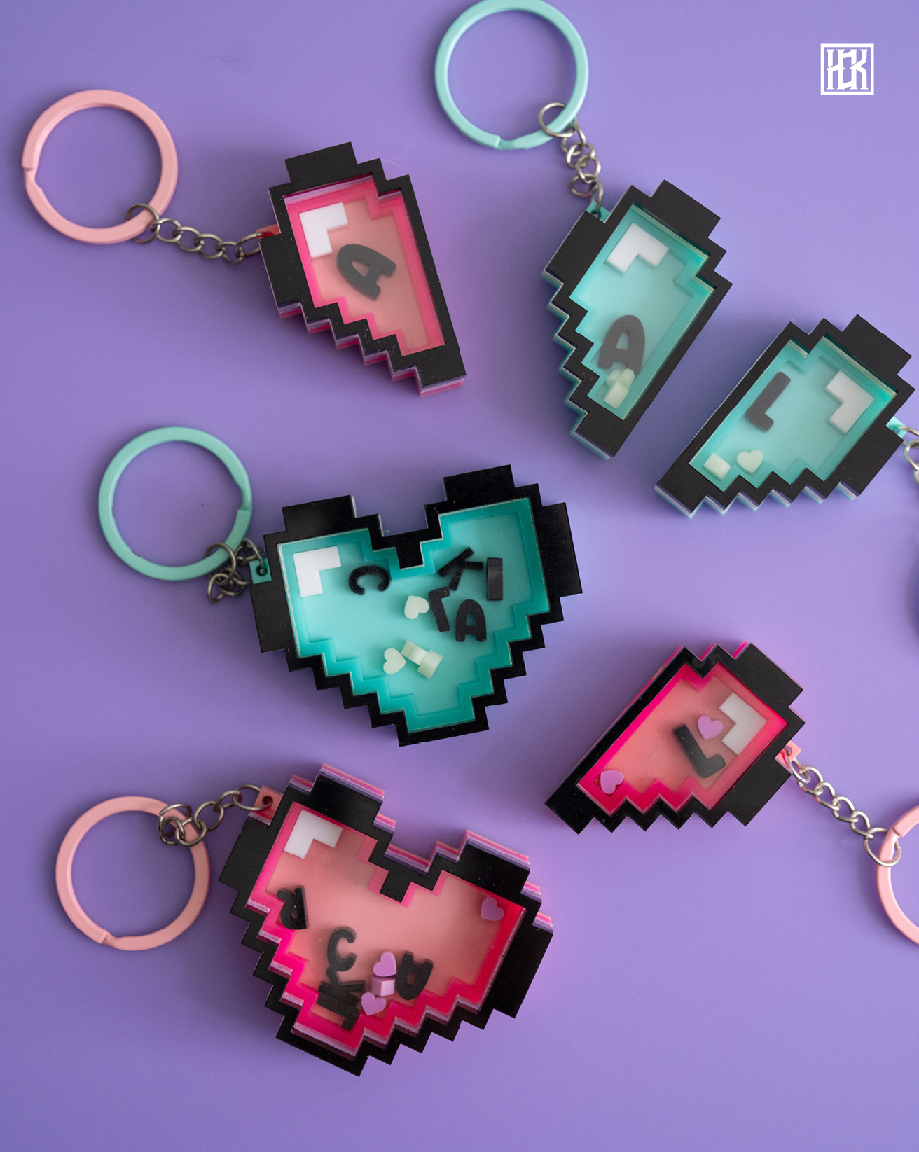 Personalised Double Half Pixel Hearts