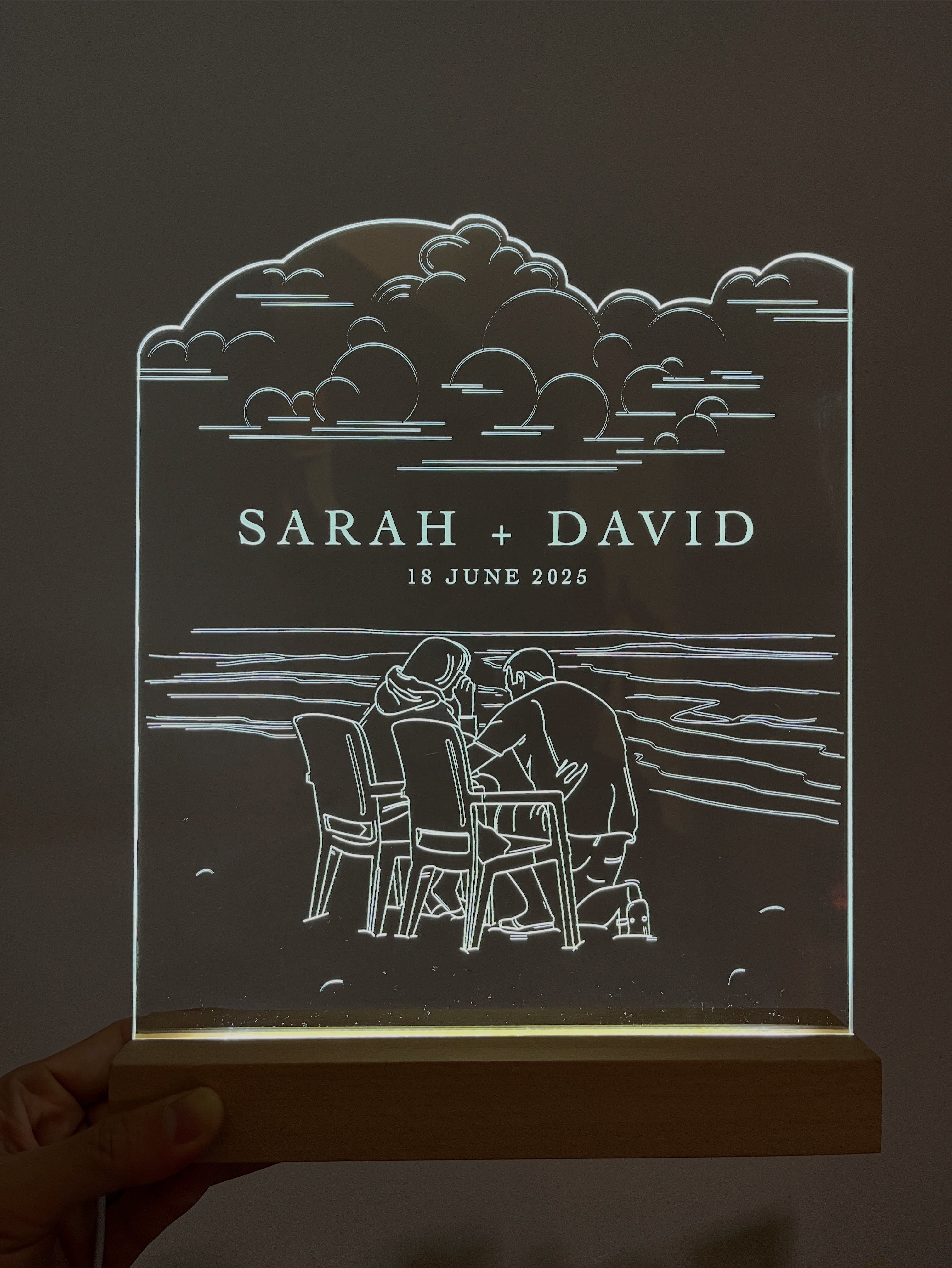 Custom Engagement Light Stand with Engraved Illustration