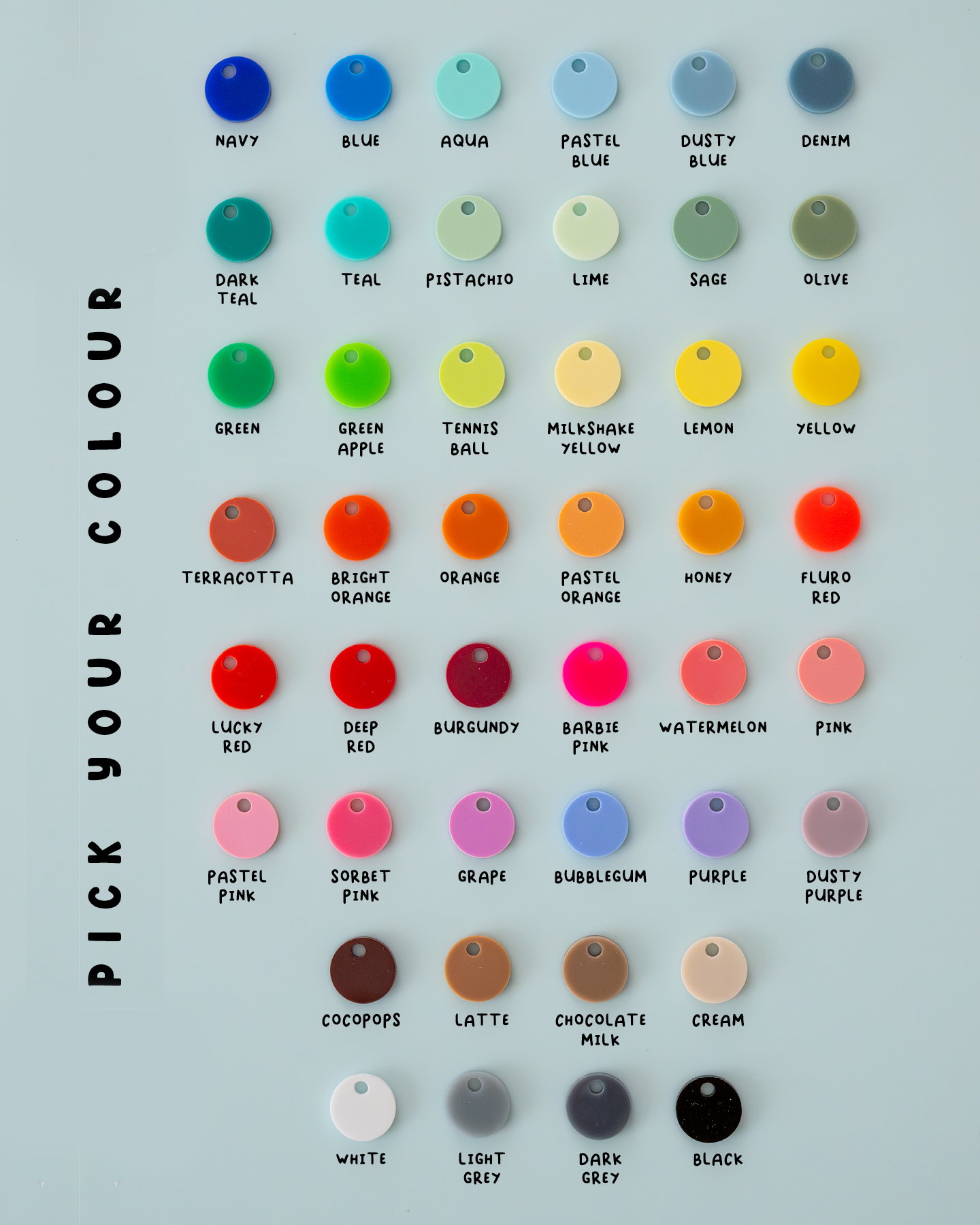 Our Standard Acrylic Colours at House of Kylo