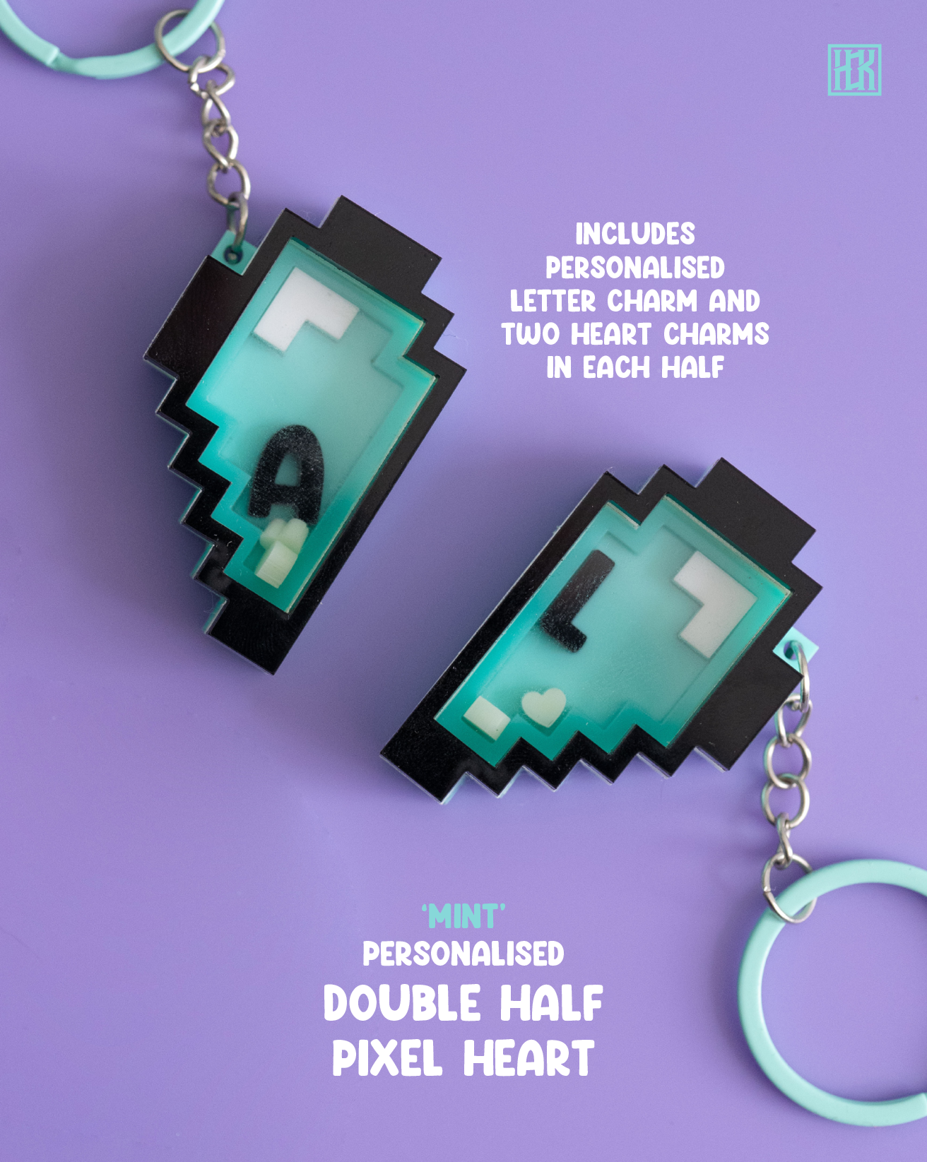 Personalised Double Half Pixel Hearts