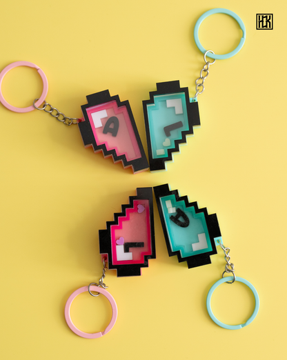 Personalised Double Half Pixel Hearts