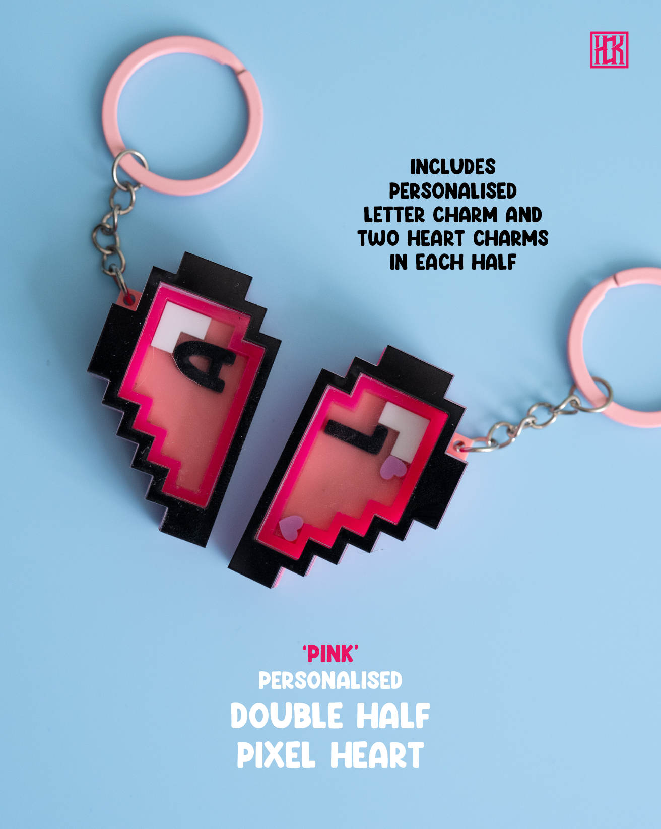 Personalised Double Half Pixel Hearts